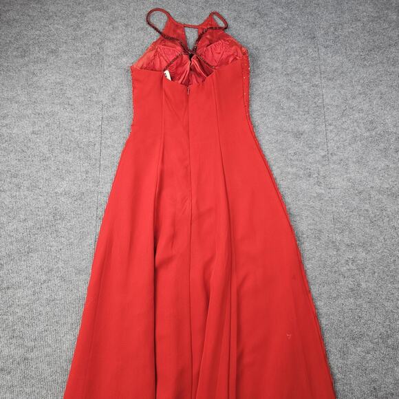 Vintage Chicas Dress Womens Medium Red Beaded Halter 90s Prom Gown Romantic Y2K - Picture 9 of 12